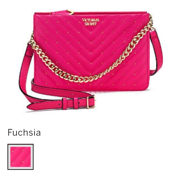 Victoria's Secret Handbags - NWT - Fuchsia Studded V-Quilt 24/7 Crossbo…